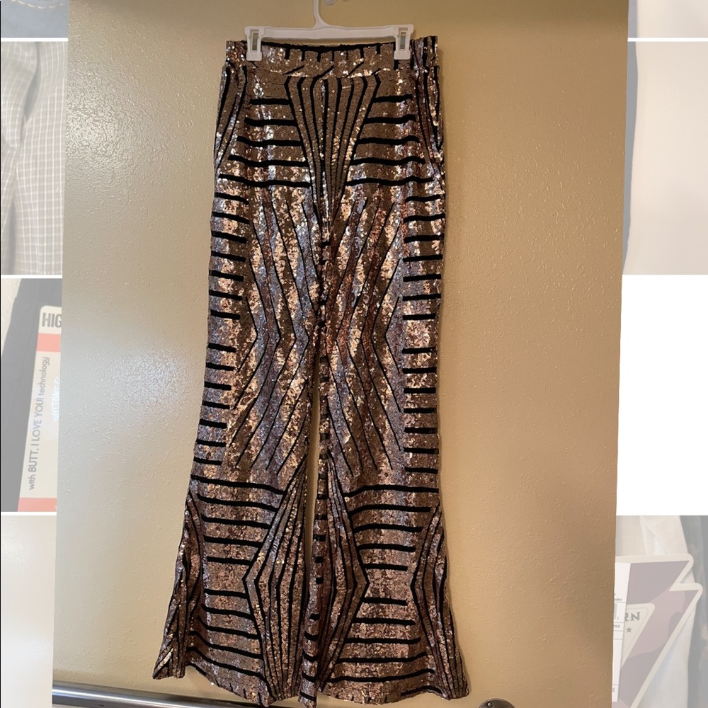 Azokoe High Waist Wide Leg Sequin Bellbottoms